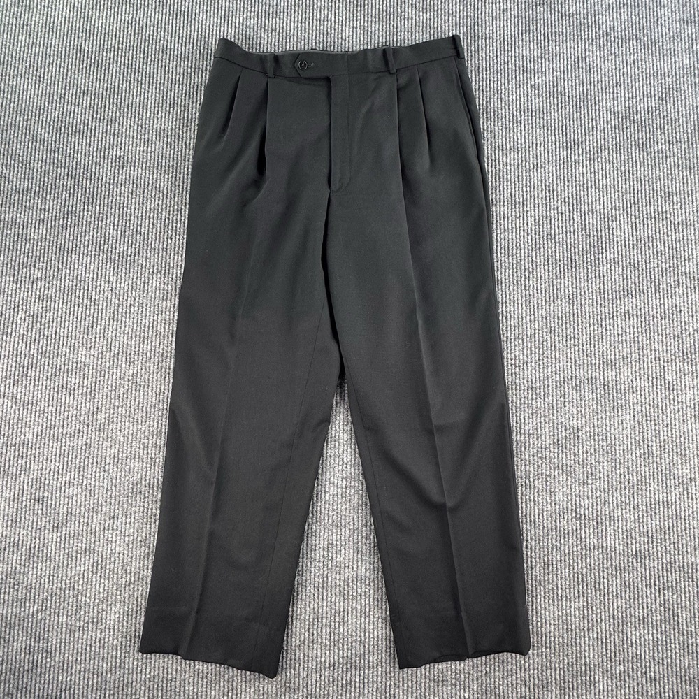 Vintage Corbin Dress Pants Men 36x30 Black Wool Pleated Union Wide Leg Trousers
